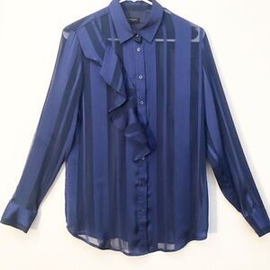 BANANA REPUBLIC Blouse Sheer Blue/Black Ru…